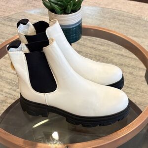 Elegant White Ankle Boots with Black Accents